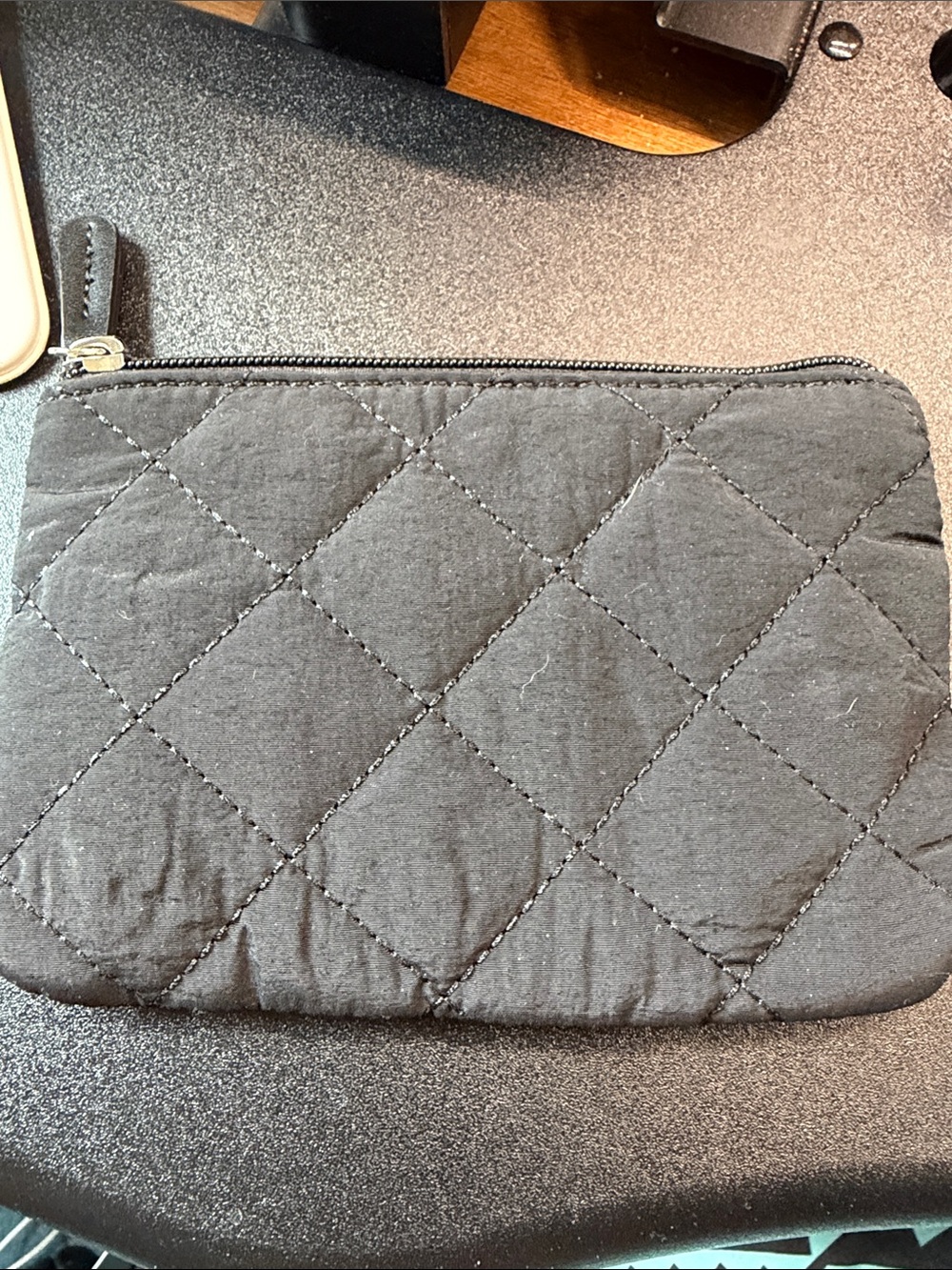 Quilted Black Zipper Pouch